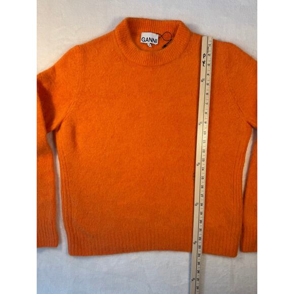 Ganni Orange Alpaca Wool Sweater Crewneck Knit Fuzzy Tangerine L - Picture 10 of 11
